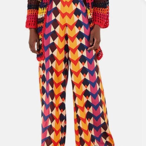 FARM Rio Pants - FARM RIO Lindeza Grafica Printed Wide-Leg Linen Pants